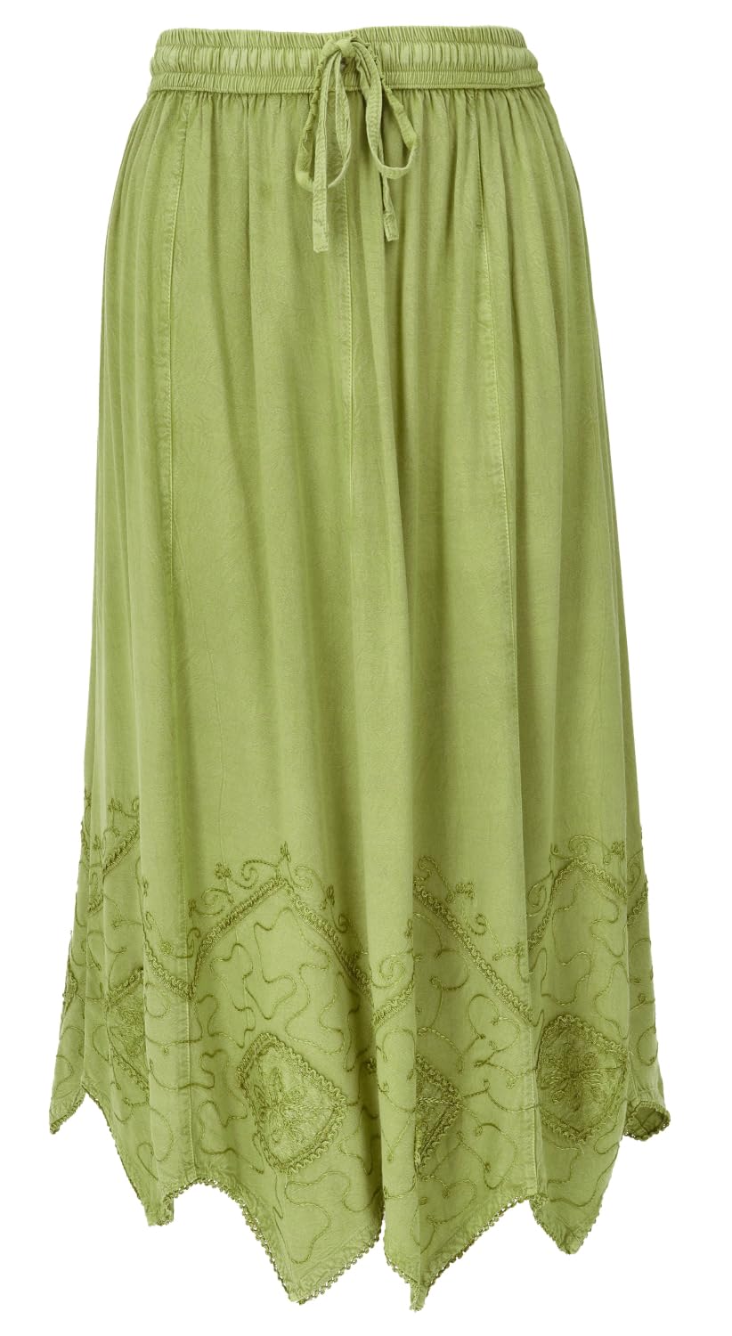 Bestickter Boho-Hippie-Rock, Zickzack-Maxirock, Sommer, Sand | Weit geschnitten, elastischer Bund, Kordelband, gezackter Saum, 100% Viskose, ideal für Sommeroutfits.