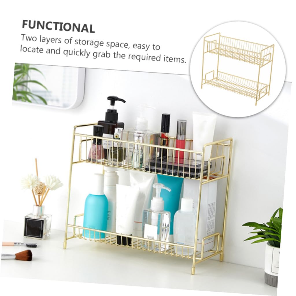 Multifunktionaler mit Modernem Design Aufbewahrungsständer Kosmetik aus Eisen und Zweilagiger Platzsparender Tischablage für Badezimmer und Schminktisch