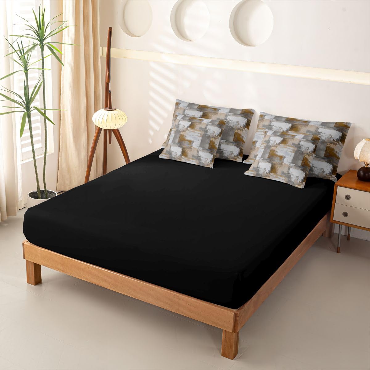 Loussiesd Set di biancheria da letto con copripiumino singolo astratto con lenzuola, per bambini, ragazzi e ragazze, motivo geometrico, marrone, grigio, ombré, 7 pezzi, moderno, sfumato, decorazione