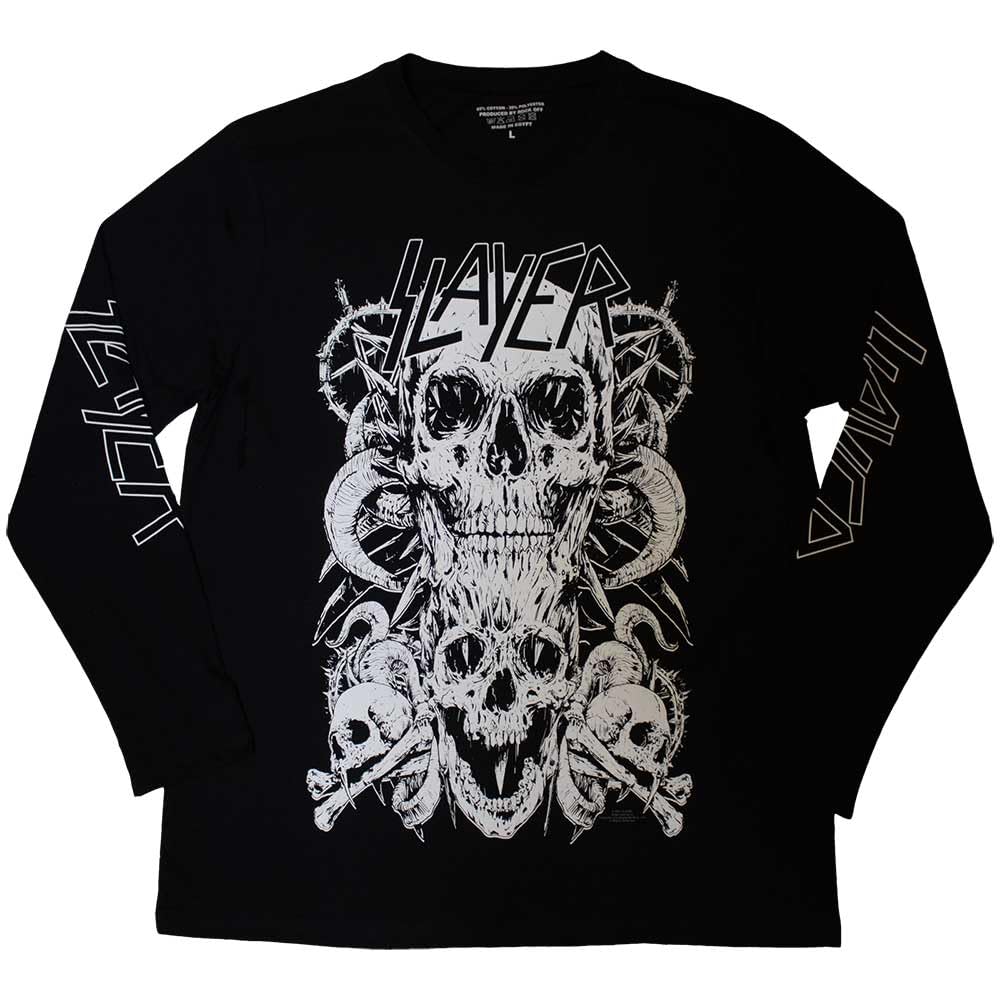 Slayer Skulls Band Logo Long Sleeve T Shirt S Black