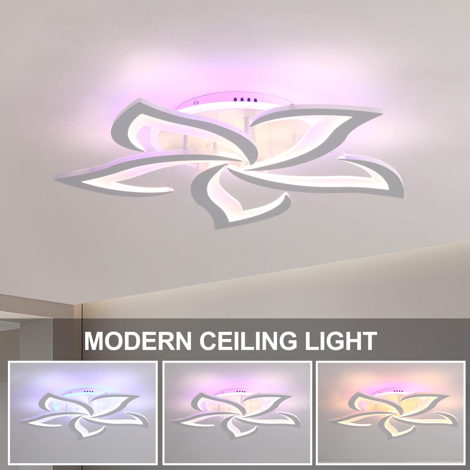ZAITINZ Plafoniera Led soffitto dimmerabile 3000-6000 K,Lampadario led soggiorno con telecomando,50 W lampadario camera da letto moderno in petalo,Lampadario Led soffitto adatto per cucina e corrido