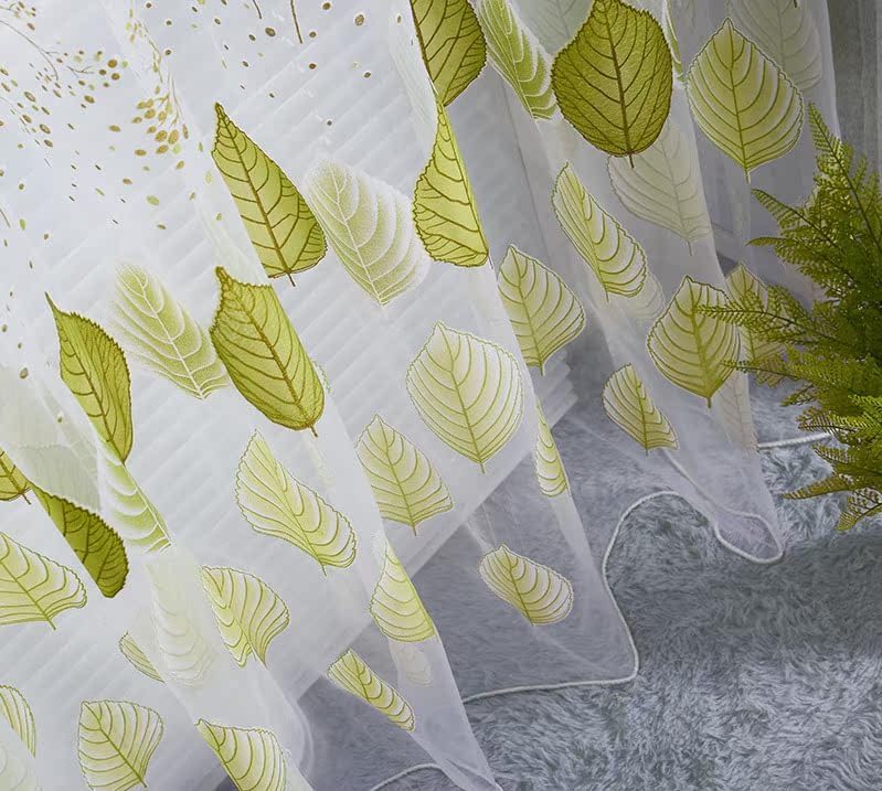 HooHero Green Living Room Bedroom Sheer Curtains Window Treatments Rod Pocket Top for Kids Nursery Room Leaf Tree Print Countryside