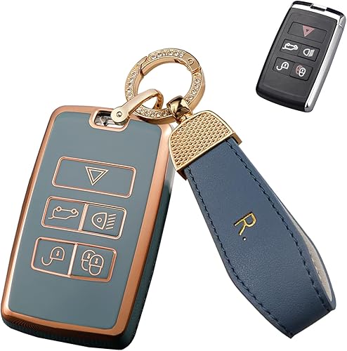 SANRILY Funda para llavero de TPU con borde dorado para Land Range Rover Discovery Rover Sport 2018 2019 y Jaguar XF 2021, accesorios para llaves