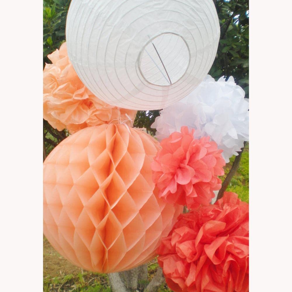Farolillos de Papel,Linternas de Papel 30 PCS 6 "-14" Papel de tejido de melocotón Blanco Linterna Bola de linterna for fiestas de boda Colgando de fondo decoración