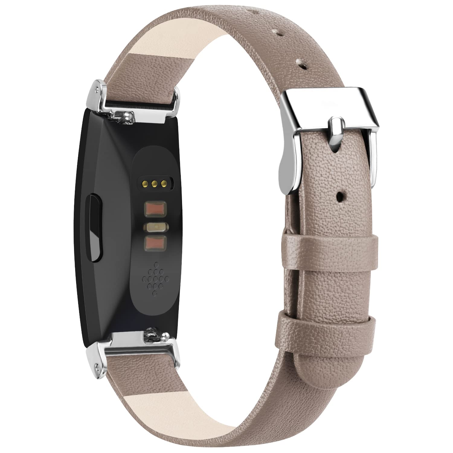 Tobfit Leather Strap for Fitbit Inspire 2 / Inspire HR/Ace 2 / Ace 3, Adjustable Replacement Leather Sport Wristband (Taupe)