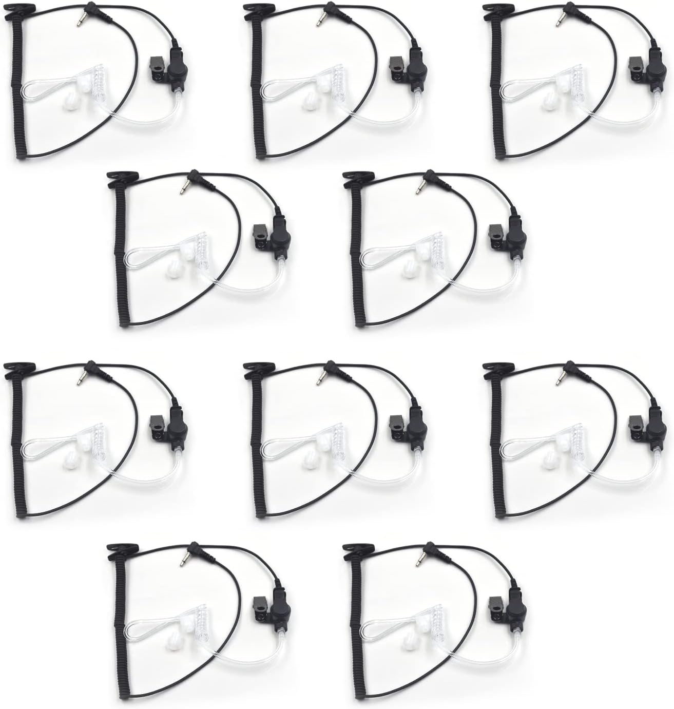 (10-Pack) Only 2.5mm Receiver/Listen Surveillance Headset Earpiece for Remote Shoulder Speaker Microphone Motorola Kenwood Two-Way Radio with Transparent Coil Tube