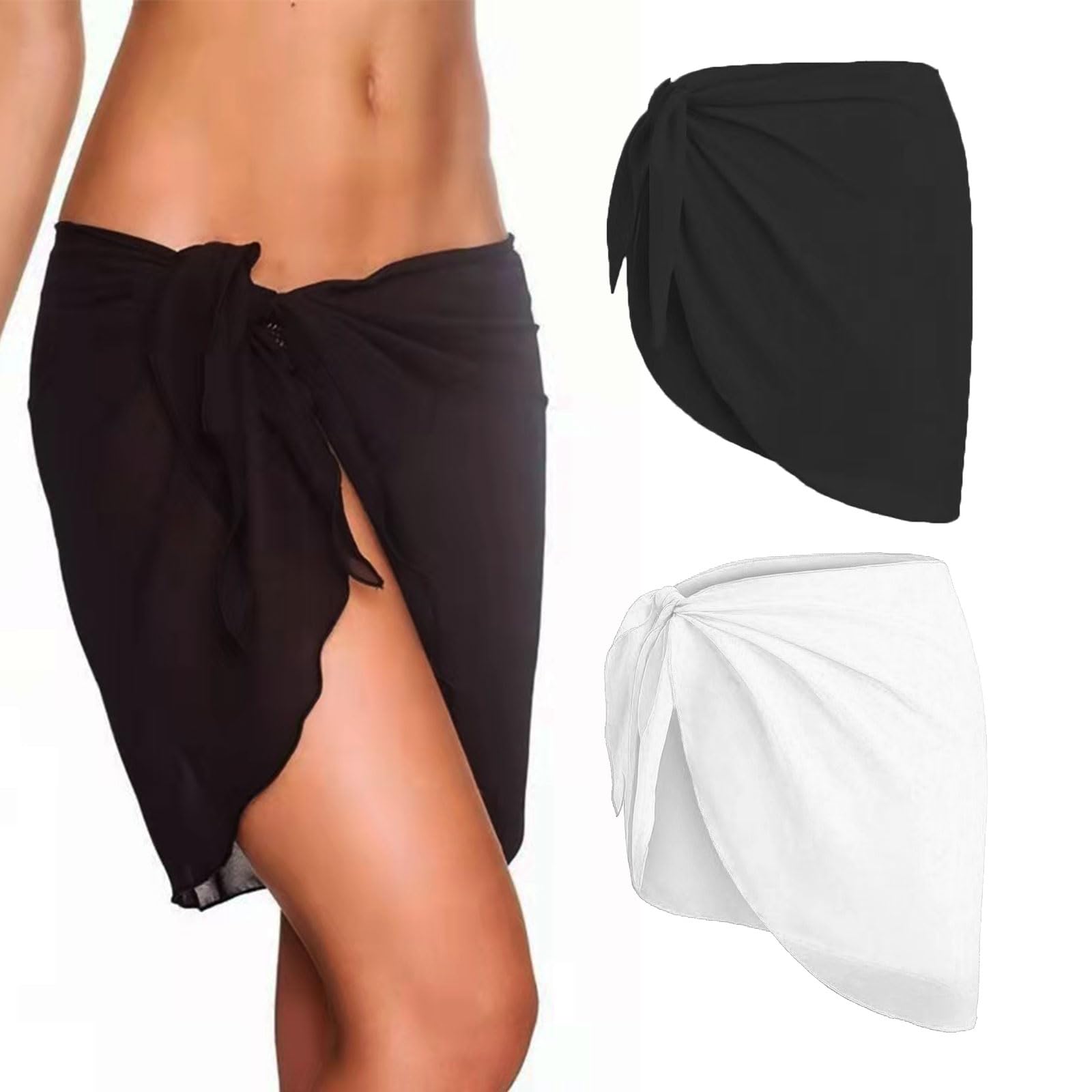 SKHAOVS2pcs Pareos de Playa para Mujer, Pareo Corto de Playa, Pareo de Gasa para Cubrir el Bikini, Traje de baño, Falda de Vestido para Traje de baño, Vacaciones, natación