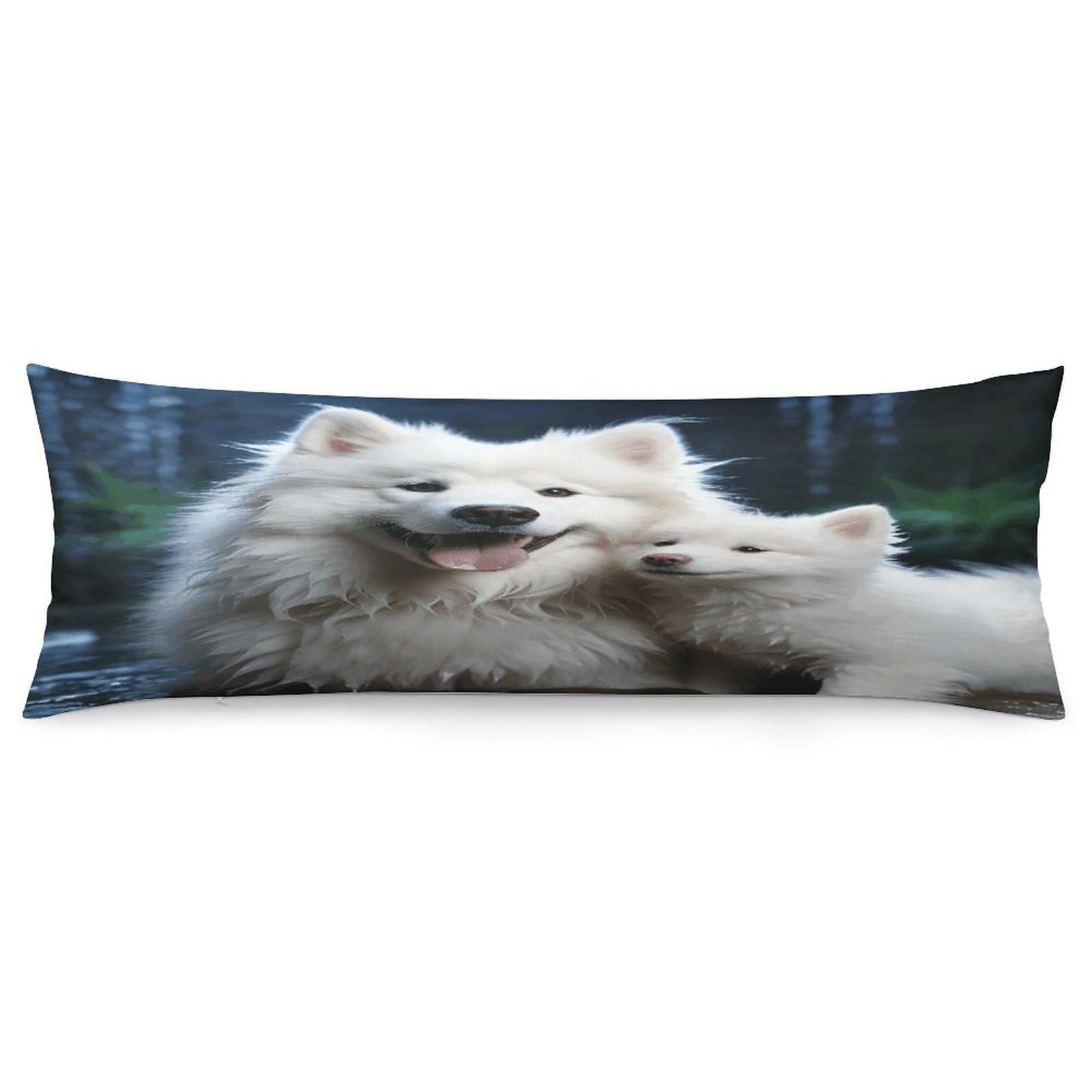 White Dog Body Pillow Cover Soft Breathable Long Pillows Cases with Hidden Zipper Cozy Pillow Case Personality Luxury Pillow Protector 18.9x53 in