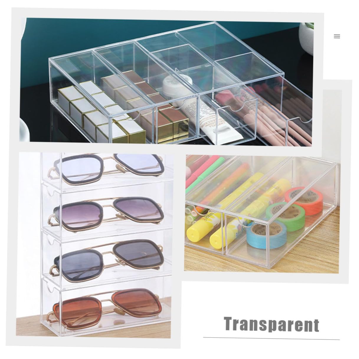 TEHAUX Caja para Gafas de Sol Acrílica Transparente 4 Capas Organizador Multifuncional para Escritorio 2 Unidades Almacenaje Compacto