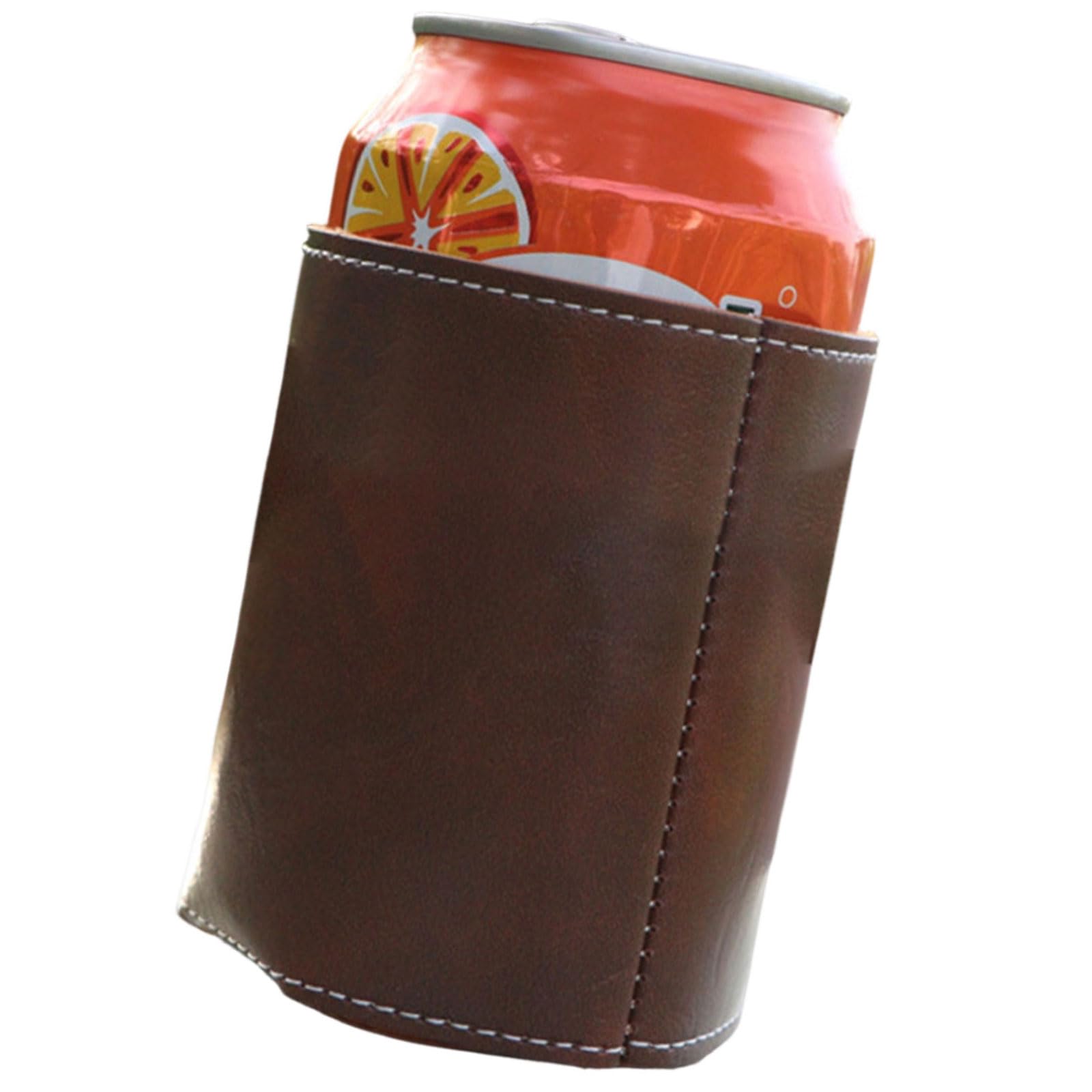 Open-Top Can Sleeve in Faux Leather, Standard Beverage Can Holder with Stitched Trim for Daily Drinks and Picnics Beverage Sleeve Faux Leather Holder Stitched Standard Open Top Drink Picnic Drink