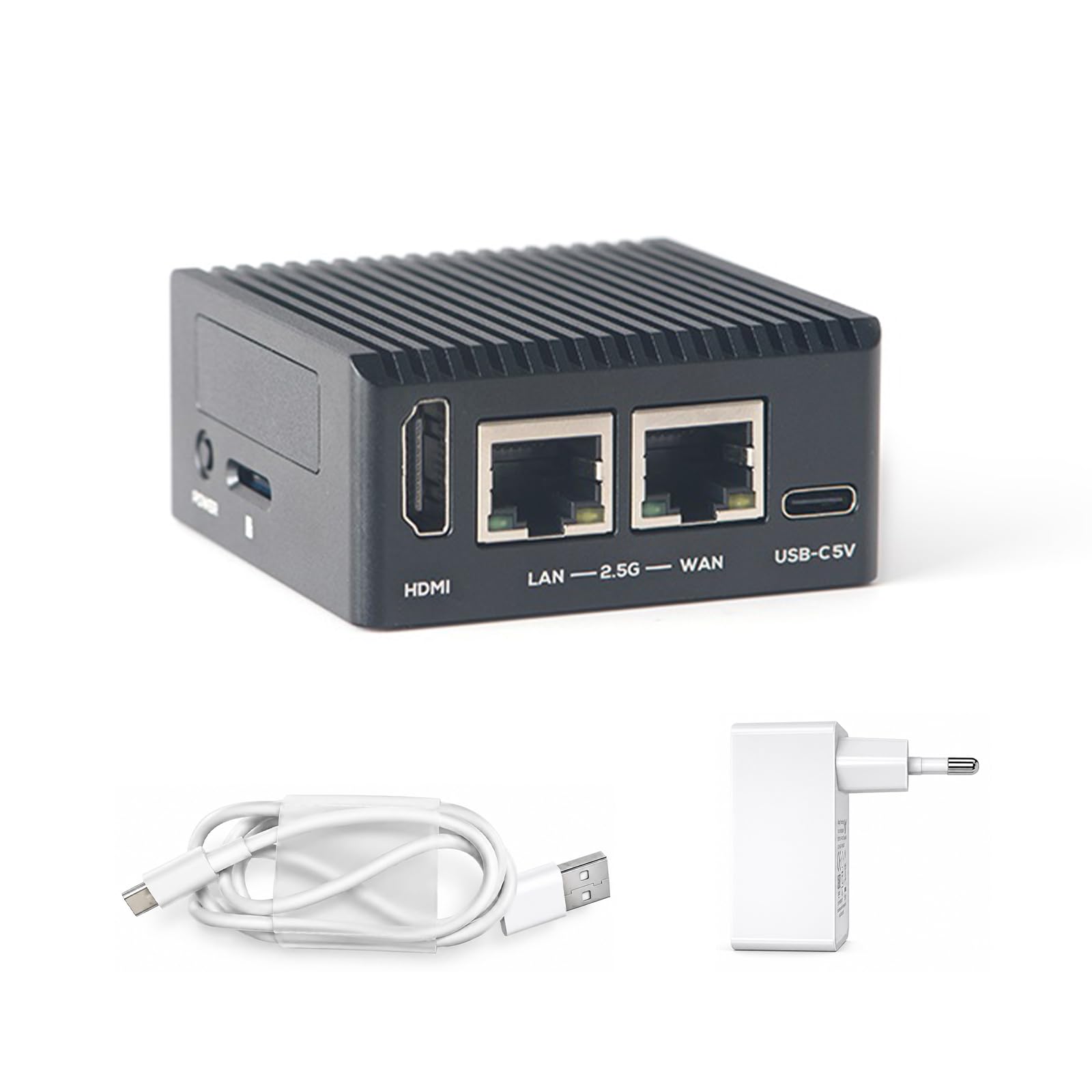 NanoPi R76S RK3576 Octa-Core 2.5G Router, 3/4GB LPDDR4X 0/64GB eMMC, 6TOPS NPU, Dual 2.5GbE, M.2 SDIO, USB 3.2, 4K HDMI, Mini IoT Gateway (4GB RAM - 64GB eMMC, con alimentatore)