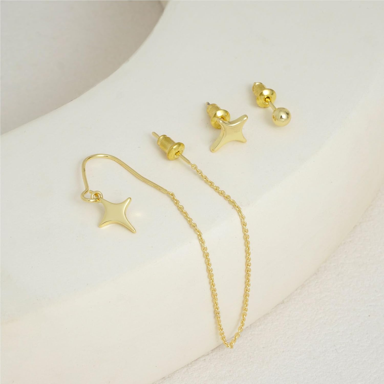 Gold Earrings for Women Trendy 14k Gold Plated Dainty Cartilage Earring Stacks Small Dangle Huggie Hoops Earrings Hypoallergenic CZ Diamond Stud Earring Sets for Multiple Piercing Jewelry Gift - Image 4