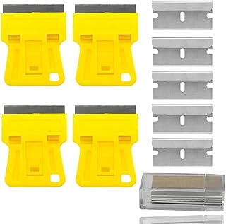 Mini Plastic Razor Blade Scraper High Visibility Bright Yellow Window Scraper Paint Scraper with 5 Spare Metal Razor Scraper Blades Stove Top Scraper Scraping Sticker Decal Residue Label