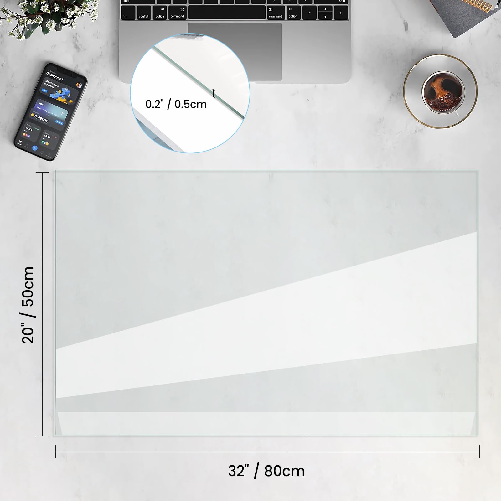 Schreibtischunterlage aus gehärtetem Glas mit abgeschrägten Kanten, 81,3 x 50,8 cm, transparente Schreibtischunterlage für Tastatur und Computer-Monitor, Glas-Schreibtischunterlage für den