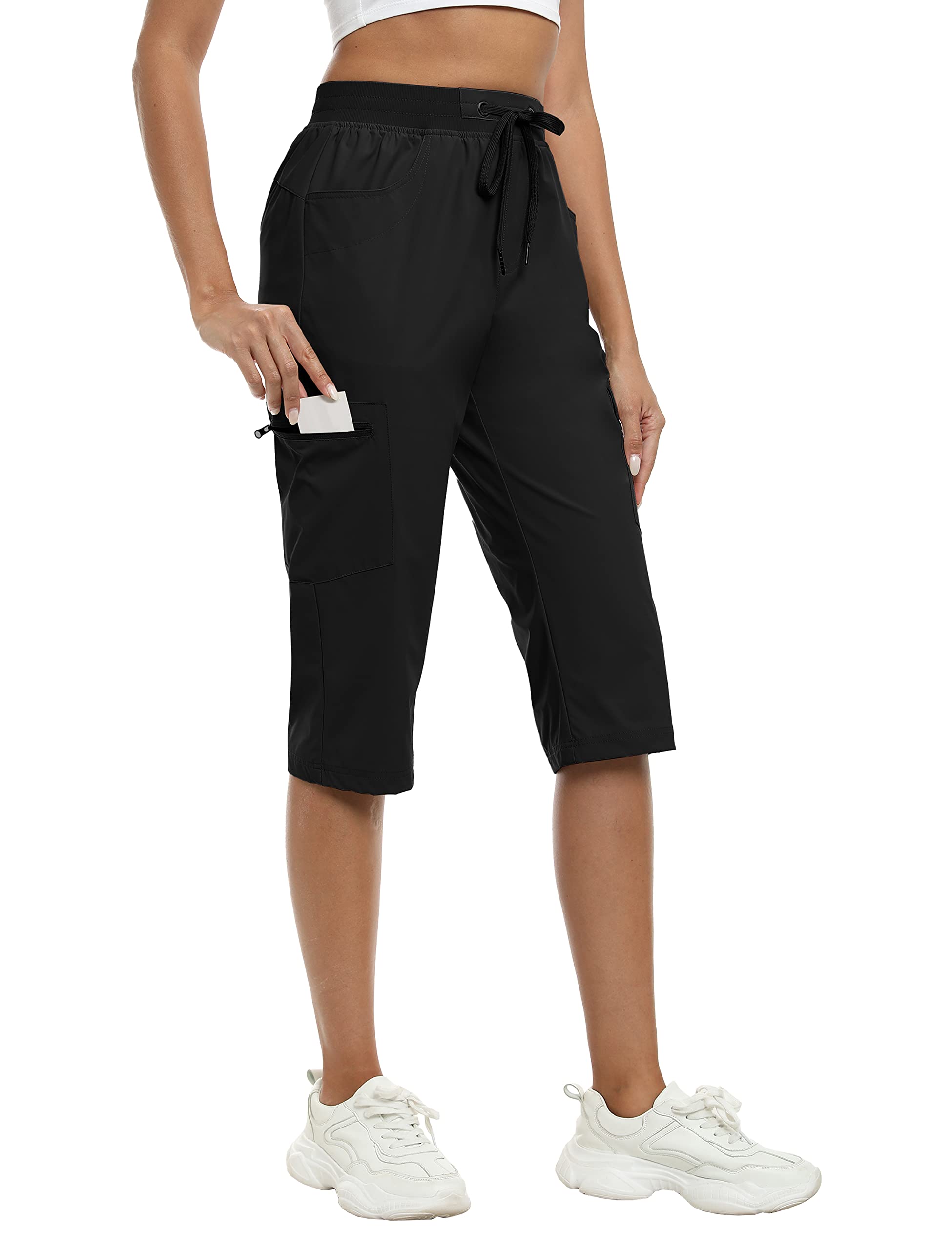 MoFiz Capri Pants for Women Lightweight Ice Cool Capris for Women Casual Summer Trip Loose Shorts with Zipper Pockets