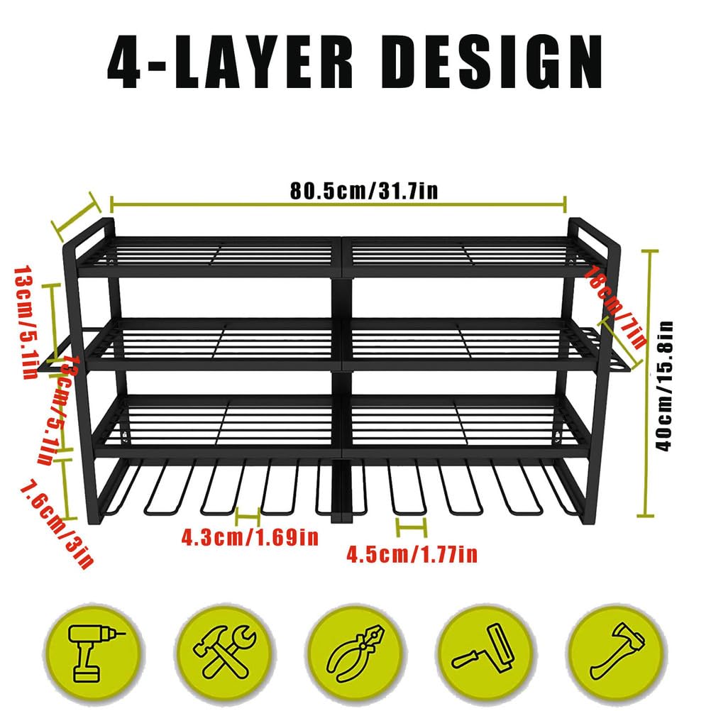 Garage Tool Manager Staffa a Parete, Gancio per Attrezzi da Giardino per Attrezzatura da Sci, Sedia, Scopa, Mop, Rake Garden Tool,80.5×18×40cm