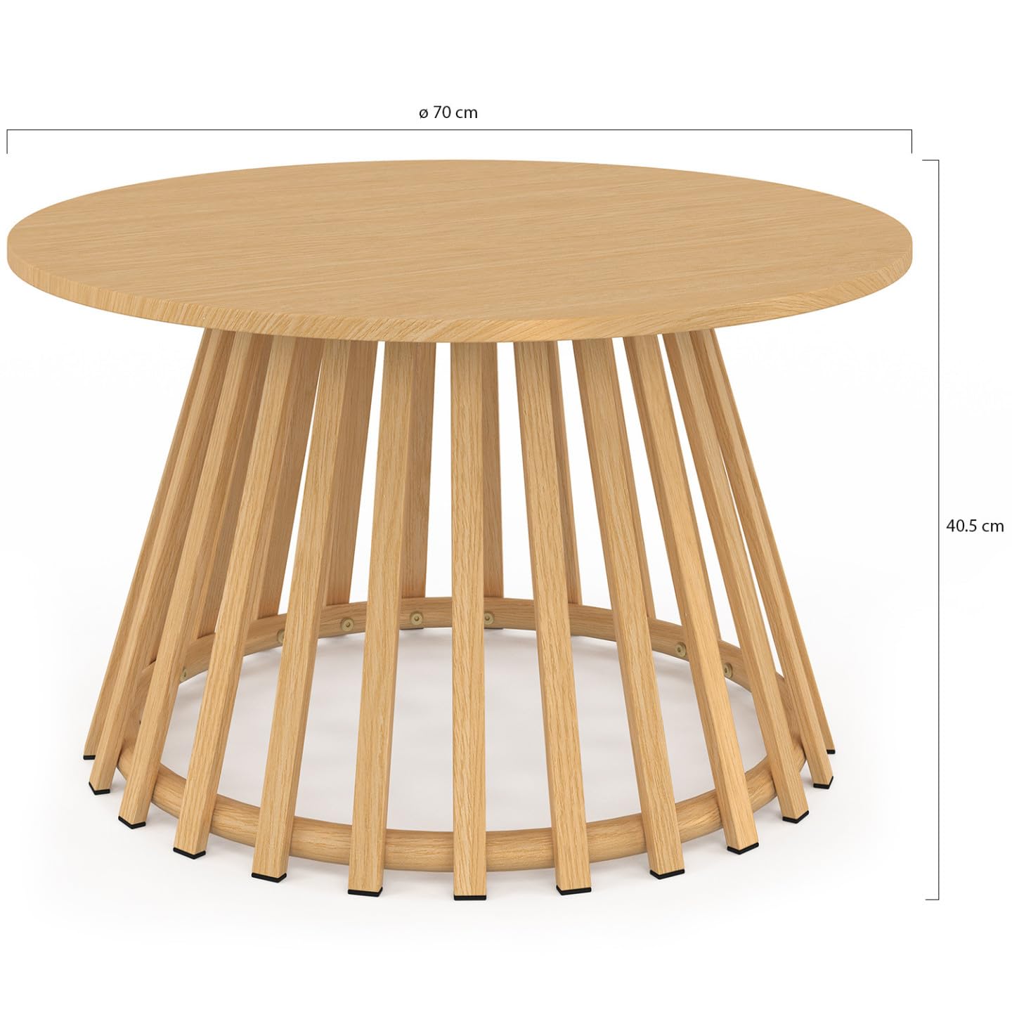Table Basse de Jardin Ronde 70 cm SOLAL Pied Lattes Métal Effet Bois