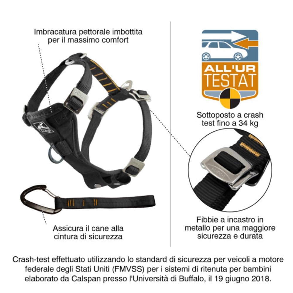 Kurgo Tru-Fit - Pettorina di Sicurezza per Auto per Cani con Regolazione a Cinque Punti e Fibbia di Sicurezza - Antracite - L