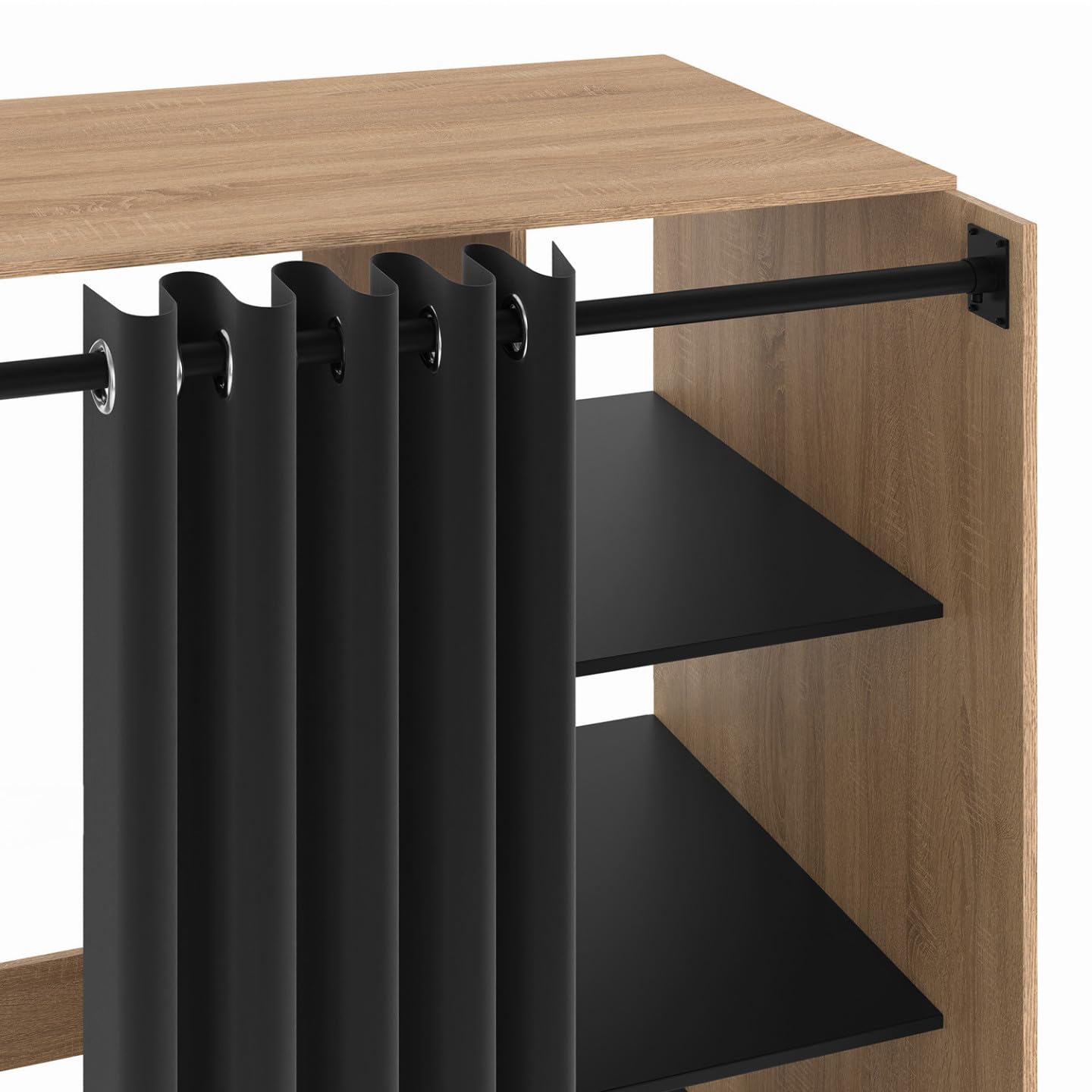 IDMarket - Meuble de buanderie Double Machine à Laver avec Rideau Coulissant Wallis Bois façon hêtre et Noir