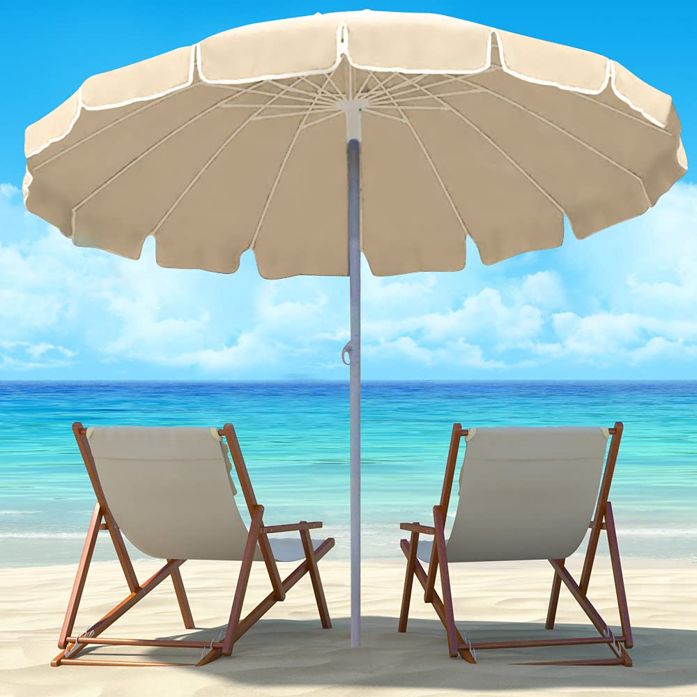 BAKAJI Ombrellone Antivento da Mare Spiaggia Giardino Diametro 220 cm Palo Alluminio 32mm 16 Stecche Fibra Vetro Rivestimento Poliestere 200g Anti UV