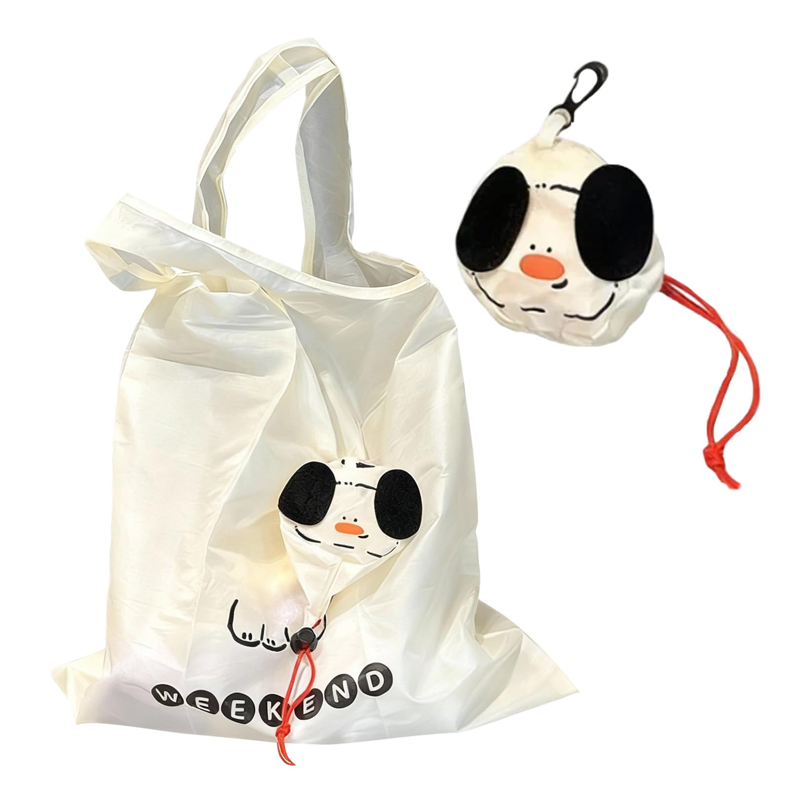 KASESSS 2 Pcs Cute Dog Foldable Shopping Bags, Reusable Grocery Tote Bags, Lightweight Washable Fold Up Shopping Bag In Pouch with Hook, Eco Friendly Gifts Grocery Bag for Daily Shopp-ing Market