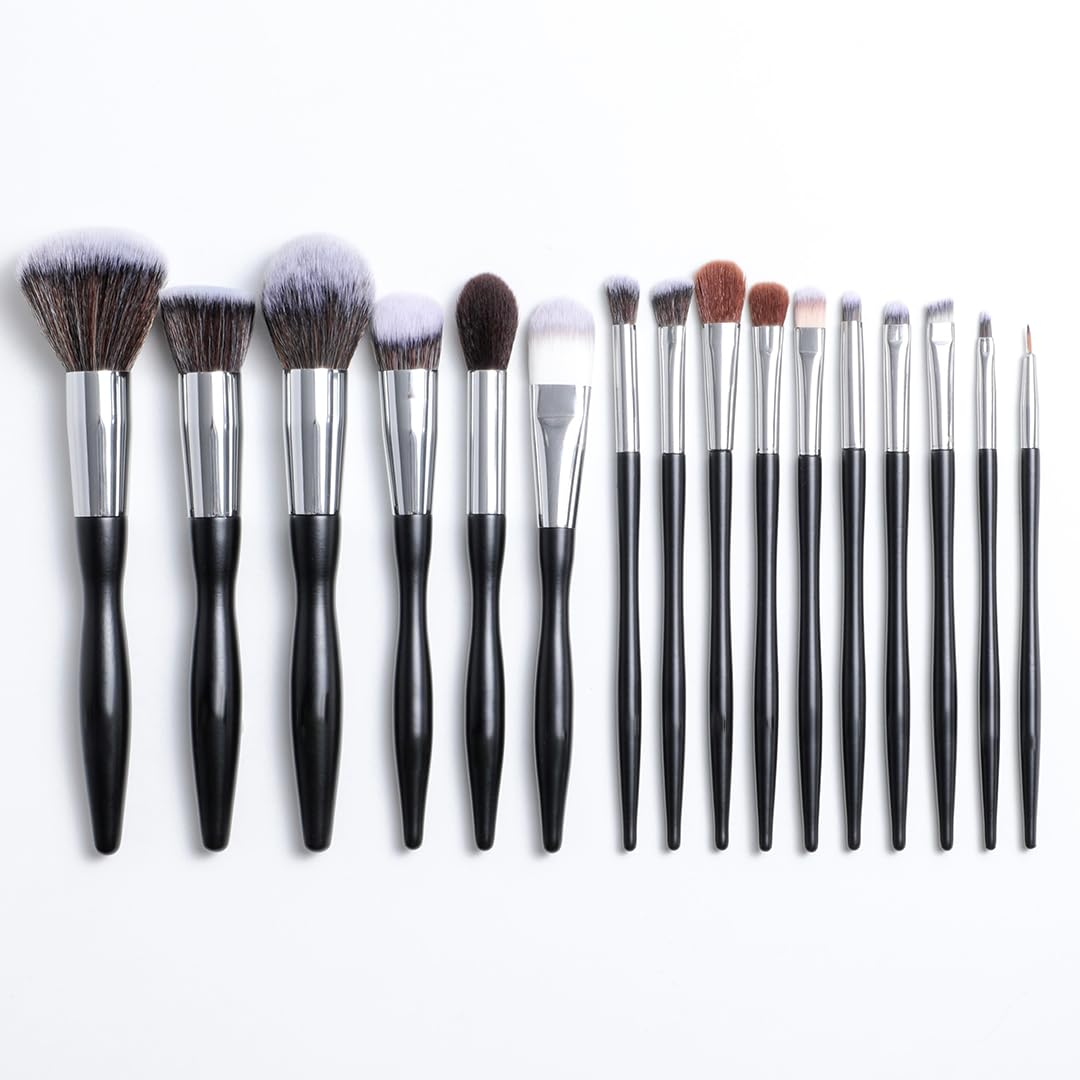 Makeup Brushes Premium Synthetic Kabuki Foundation Powder Concealers Eye Shadows 16 Pcs Brush Set With Pouch Professional Blush, Face Powder, Highlighter, Contour, Blending Eyeliner (Black)