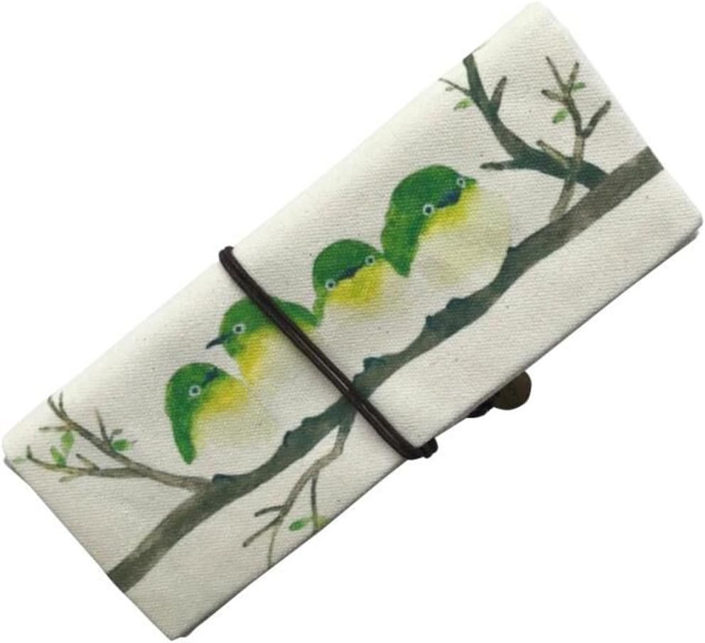 ToiM Cute Canvas Pen Pencil Stationery Case Retro Personalized Multi-Functional Pencil Bag Pencils Case Pencil Roll Pouch Pencils Wrap Holder, Cosmetic Make Up Bag Pouch (Birds)