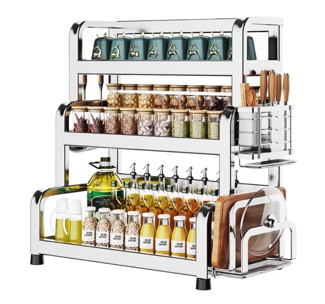 YNIYUJKL Spice Rack Spice Organizer Spice Shelf 304 Stainless Steel Spice Rack Organizer Shelf Kitchen Storage Rack Countertop Seasoning Rack Seasoning Organizer Spice Rack Organ