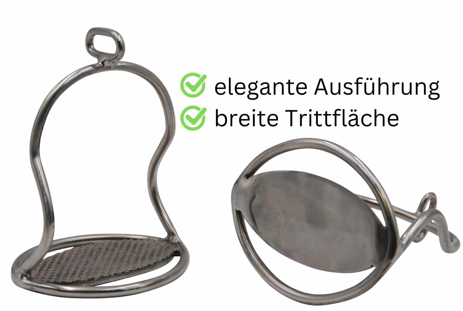 AMKA Isländersteigbügel große Trittfläche geschwungene Schenkel Edelstahl