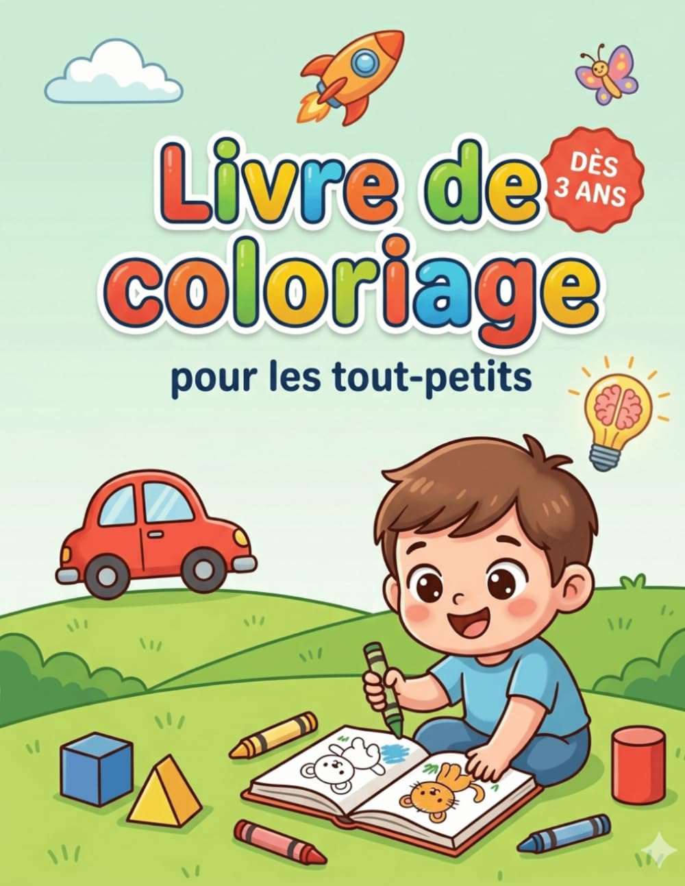 Livre de Coloriage pour les Tout-Petits dès 3 Ans: 45 Dessins Simples et Amusants – Animaux, Véhicules et Formes – Développe la Créativité et la Motricité des Enfants de 3 à 5 Ans