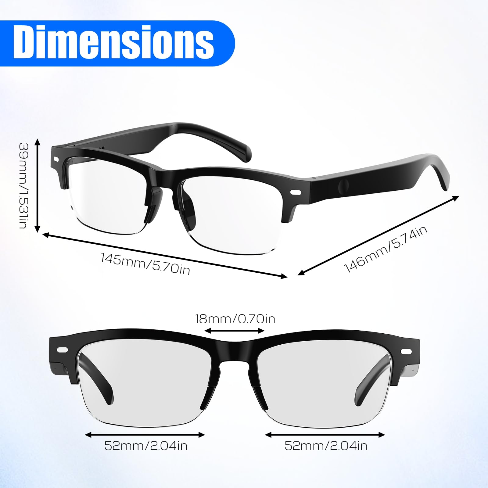 GenXenon AI Smart Glasses Bluetooth KI Brille 164 Sprachen Echtzeitübersetzung Photochrome Brillengläser Halbrand-Design Offene Lautsprecher