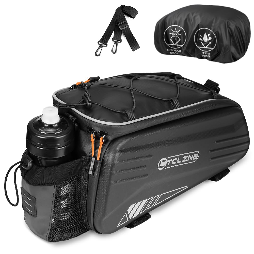 WOTOW Borsa portabici per bicicletta, borsa portapacchi posteriore per bici rigida da 8,6 litri con strisce riflettenti, maniglia e tracolla, borsa portabici resistente all'acqua per viaggi