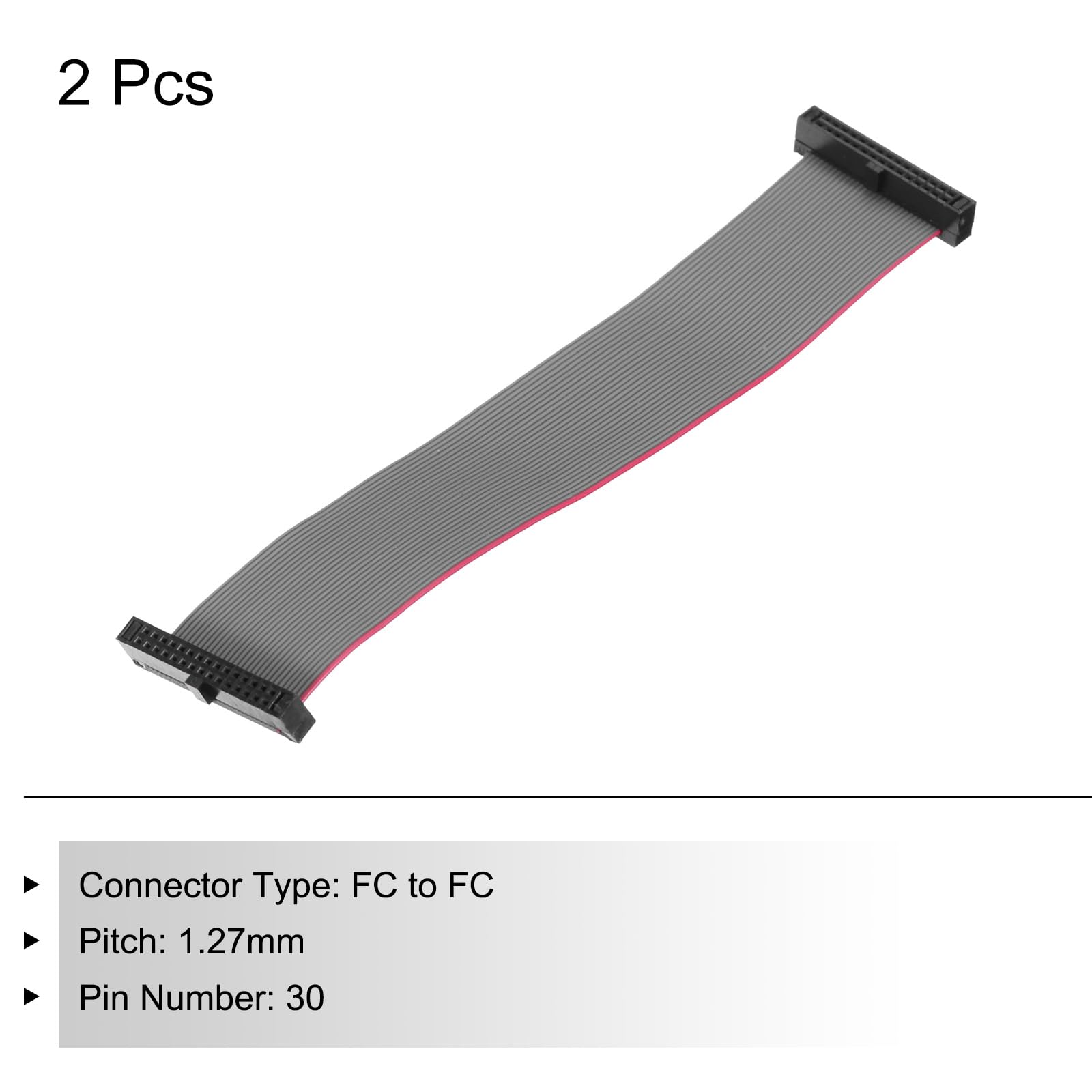 QUARKZMAN Cavo a Nastro Piatto Idc 30Pin, Passo 1,27 mm, connettore Fc a Fc, Lunghezza 10 cm, Filo Jumper Grigio per Computer, display Led, Dvd, 2 Pezzi