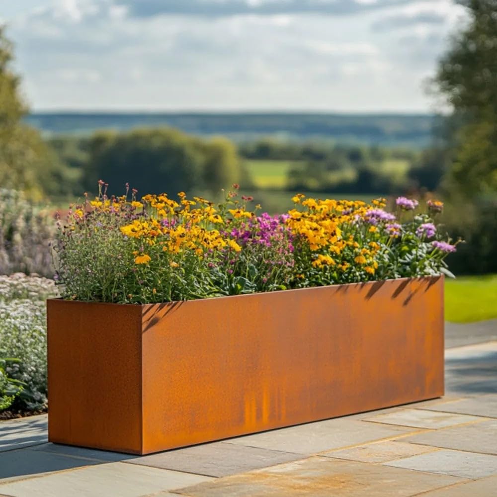 Tulipy 100cm/75cm Corten Steel Trough Planter | Pre Rusted | Flatpacked | Easy To Assemble | No Fixings Needed (L120cm x W40cm x H40cm)