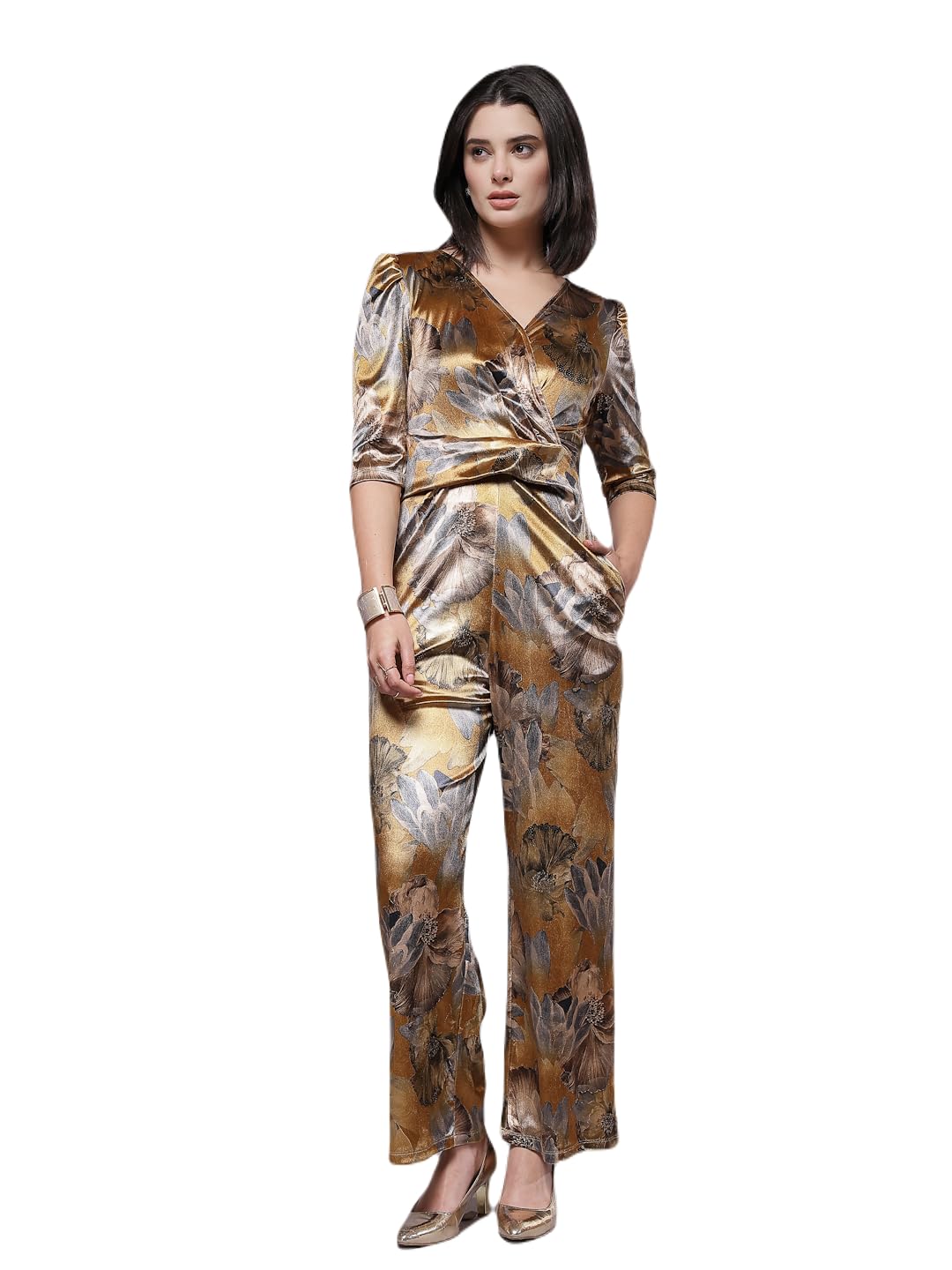 kassually Women V-Neck Printed Regular Three-Quarter Sleeves Jumpsuit-picture-10