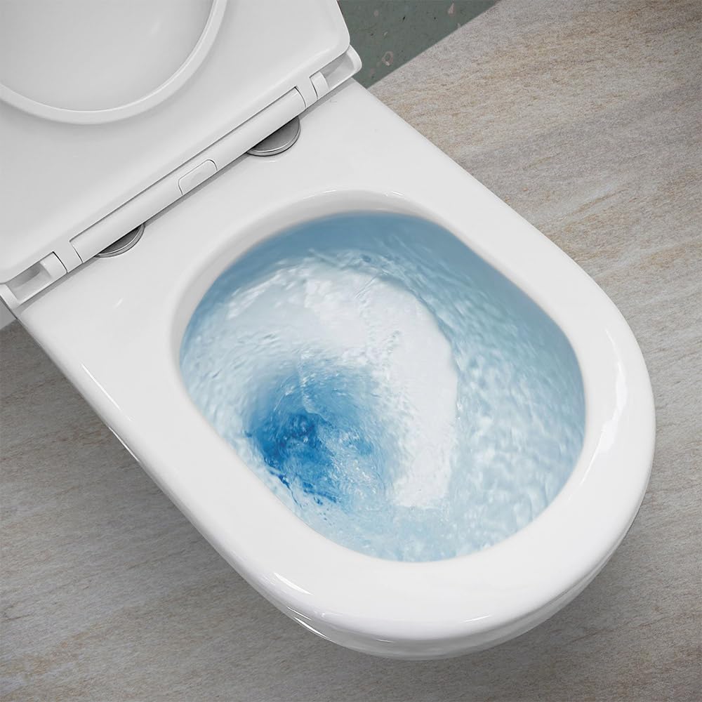 Sanitari sospesi TAO con risciacquo a vortice e copriwc soft-close, scarico universale a parete