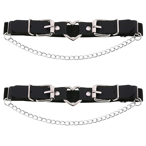 YunPeng Women's Adjustable Leather Leg Garter Belt,Gothic Heart with Chains Leg Thigh Elastic Garter 2PCs - Black