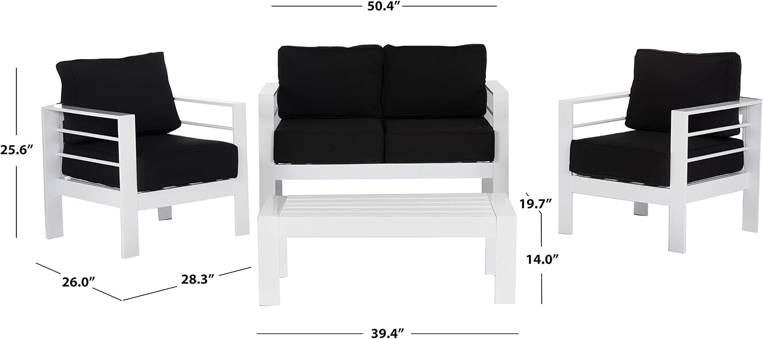 SAFAVIEH PAT2516A Collection Nason White and Navy 4 Pc Living Outdoor Set