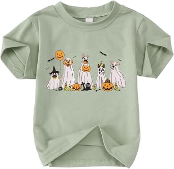 Halloween Ghost Dog Shirt for Toddler Baby Boy Girl Doggy Pumpkin T-Shirt Kids Spooky Season Short Sleeve Gift Tops