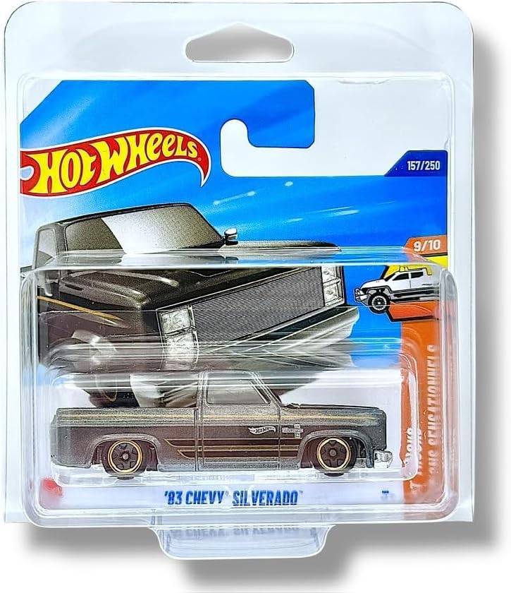 Hot Wheels '83 Chevy Silverado (Metallic Dark Silver, Black & Gold) 9/10 Hot Trucks - 2025-157/250 (Short Card) - includes a KLAS Car Keeper Protector Case - JMT29