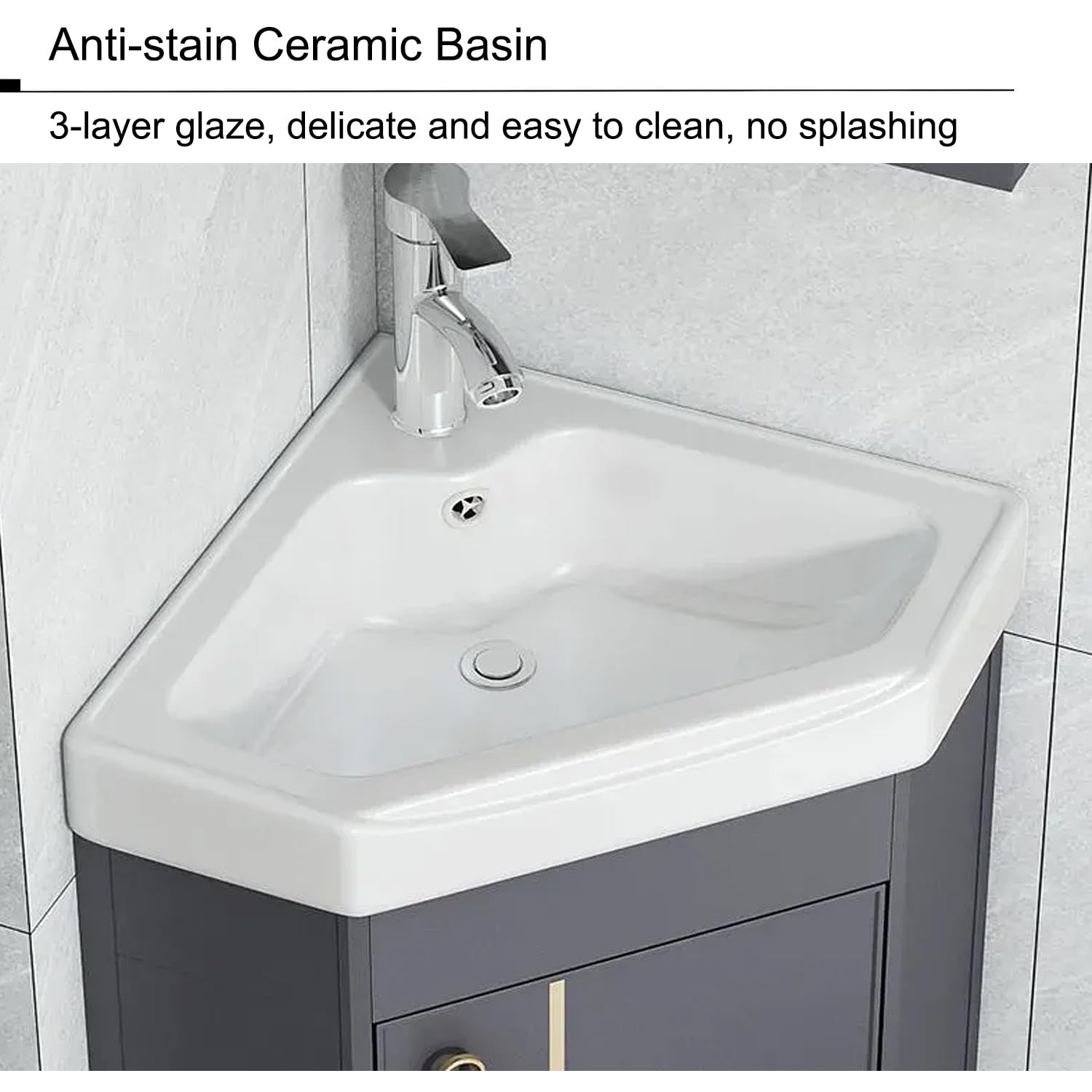 Tocador de baño de esquina con lavabo de cerámica y armario con espejo, juego de lavabo de baño montado en la pared para espacios pequeños, lavandería, balcón, Hui-38 x 38 cm, Hui-42 x 42 cm