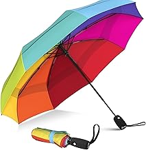 Veloxi EXIM Umbrellas for Rain Windproof, Strong Compact & Easy Auto Open/Close Button for Single Use Umbrella for Wind and Rain, Perfect Car Umbrella for Men & Women. (Rainbow)