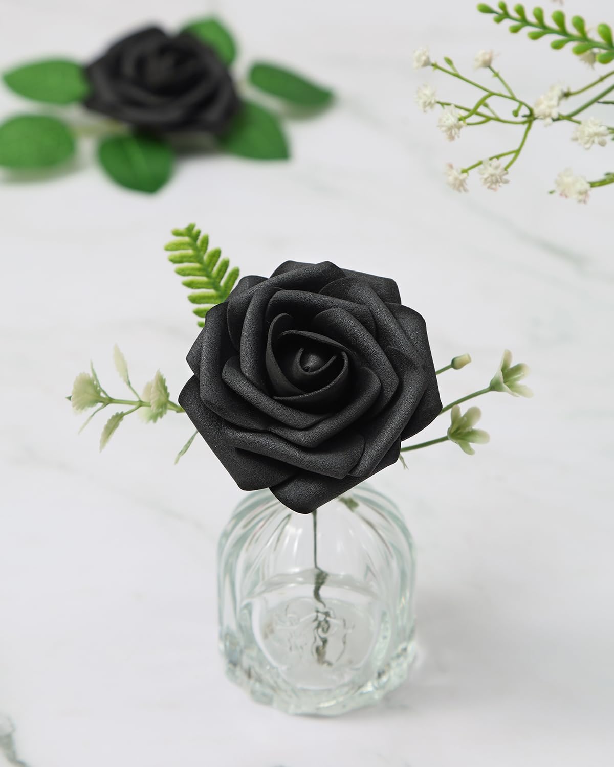 LEUCHTAMOR 25Pcs Artificial Roses Flowers Black Foam Roses Real Touch Fake Rose Heads for DIY Flowers Garland Baby Shower Wedding Bridal Bouquets Table Floral Arrangement Party Home Decoration - Image 2