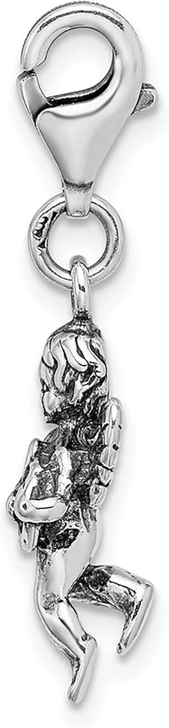 925 Sterling Silver Amore La Vita 3-D Antiqued Angel with Harp Bracelet Charm Lobster Clasp