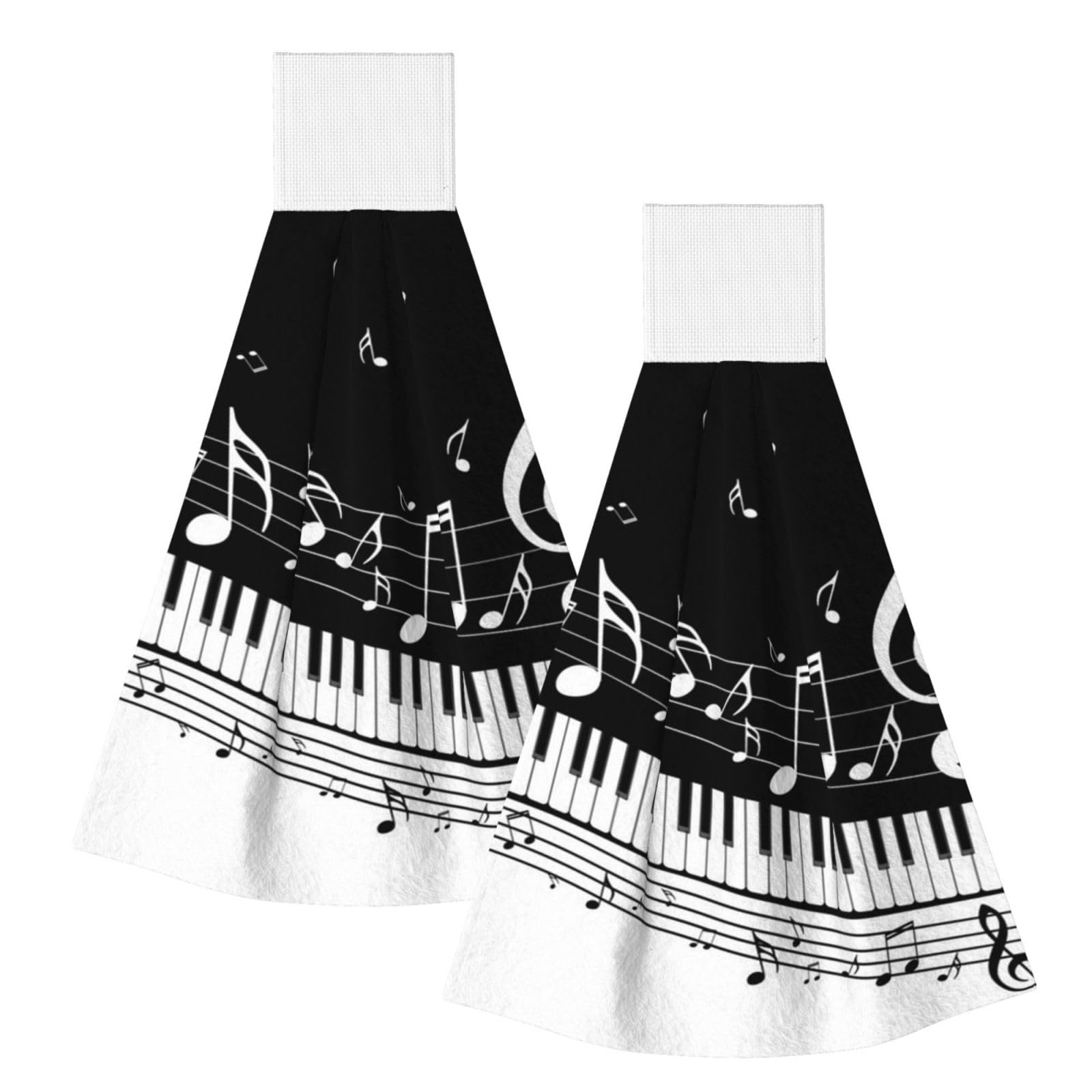 DOPKLNA Piano Keys With Musical Notes, 2 Pcs Hanging Coral Fiber Hand Towels for Bathroom, Absorbent Kitchen Towels