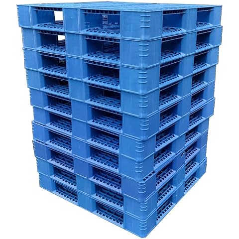 10x Kunststoffpalette Palette Exportpalette Schwerlast Lager MASSIV 110x110 cm BLAU / 1x genutzt Cover