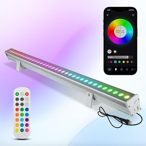Luces de arandela de pared RGB que cambian de color, iluminación al aire libre, impermeable, enchufe de 38.9 pulgadas, barra de luz lineal de lavado