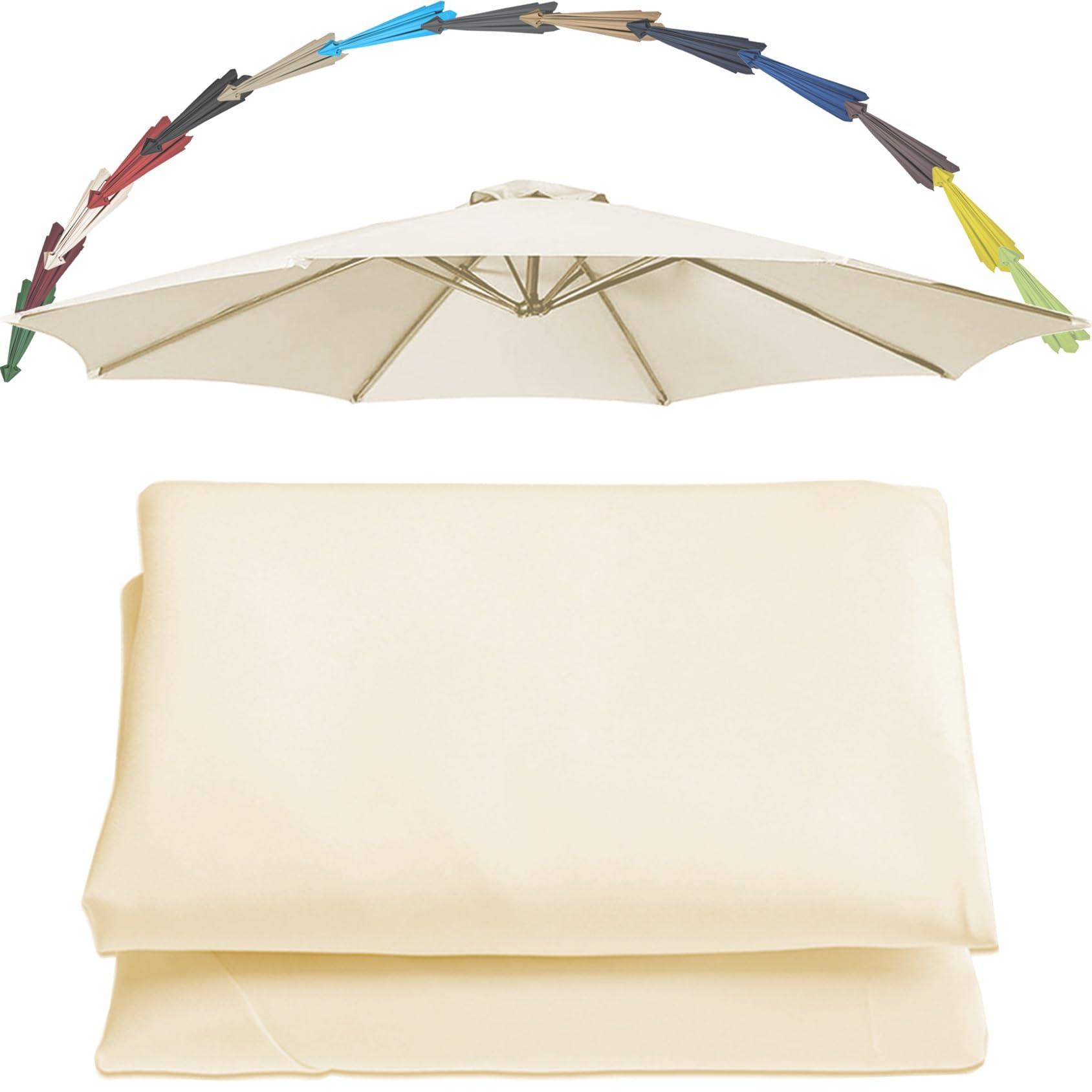 Replacement Parasol Canopy UV 30+ Protection For Garden Umbrella Umbrella Replacement Cloth Cantilever Parasol Replacement Top Fabric Cover 6/8 Ribs Patio Replacement Parasol Cover(Color:White,Size:9.