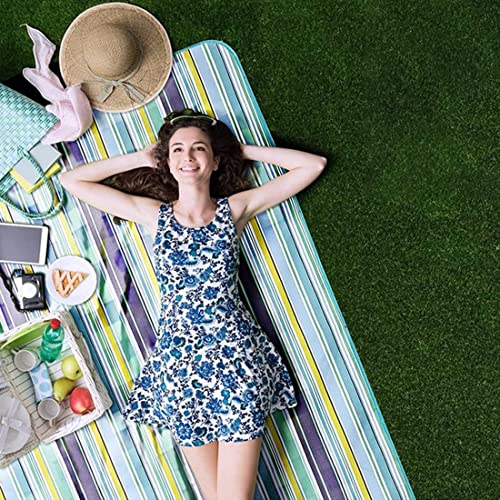 Image of PACKNBUY Foldable Picnic Mat for Outdoor Waterproof Sand Proof Camping Blanket for Beach Travel Park Family Outing Trekking Hiking Large Foldable Mat Rug (Blue Stripes)