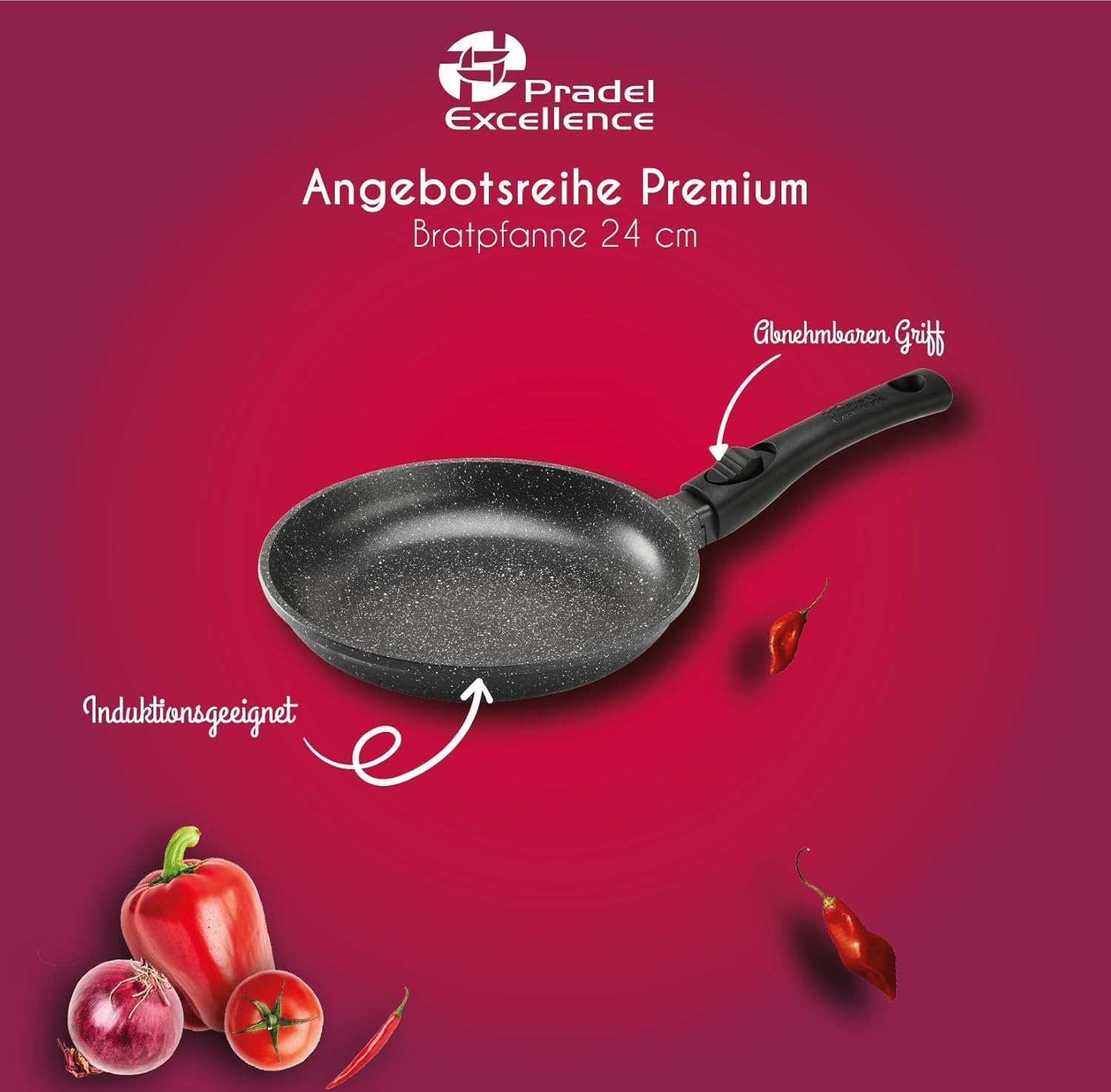 Pradel Excellence, Premium odlew aluminiowy, szklana pokrywa, kamienna powłoka nieprzywierająca, zdejmowane osłony uchwytów, kompatybilne ze wszystkimi palnikami, w tym indukcyjnymi, piekarnikiem,